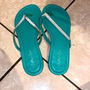 PAPAYA TORQUOISE BEDAZZLED SANDALS